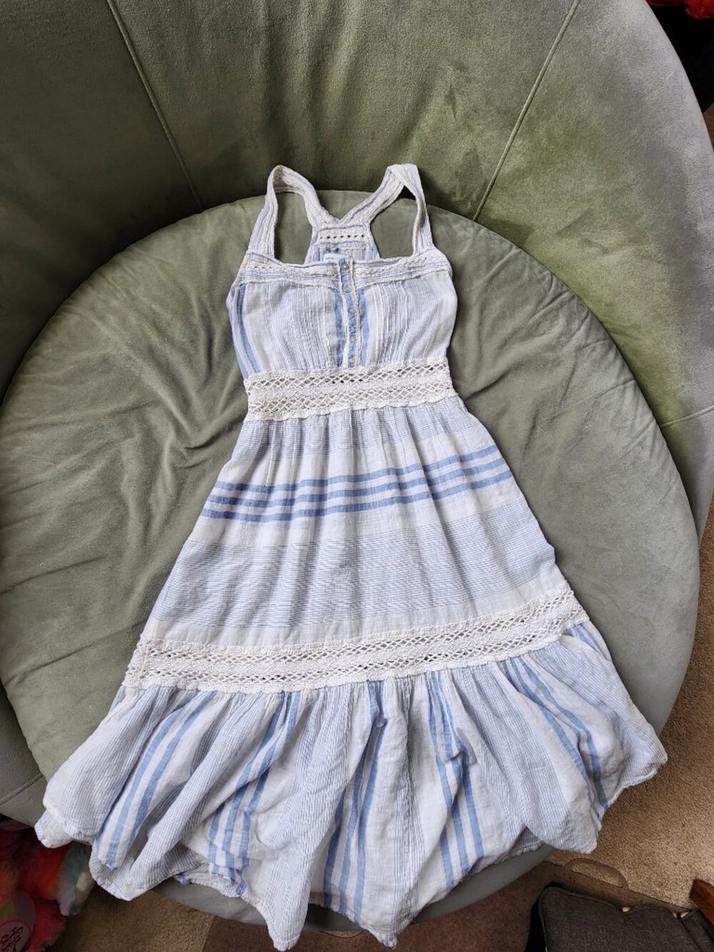 Urban Outfitters Blue and White Striped Tiered Maxi Dress Size S – Lightweight